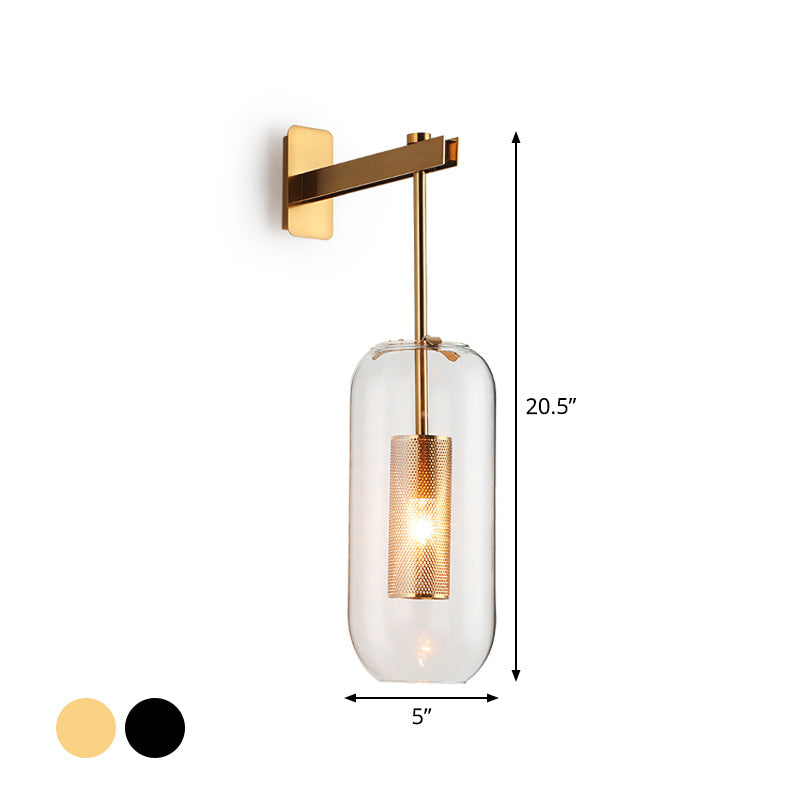Anaïs Kapsel Glas Wandleuchte Gitterschutz Schwarz/Gold