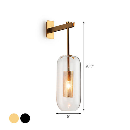 Anaïs Kapsel Glas Wandleuchte Gitterschutz Schwarz/Gold