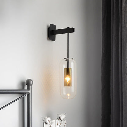Elodie Capsule Wall Lamp with Clear Glass and Black/Gold Frame
