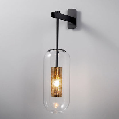 Elodie Capsule Wall Lamp with Clear Glass and Black/Gold Frame