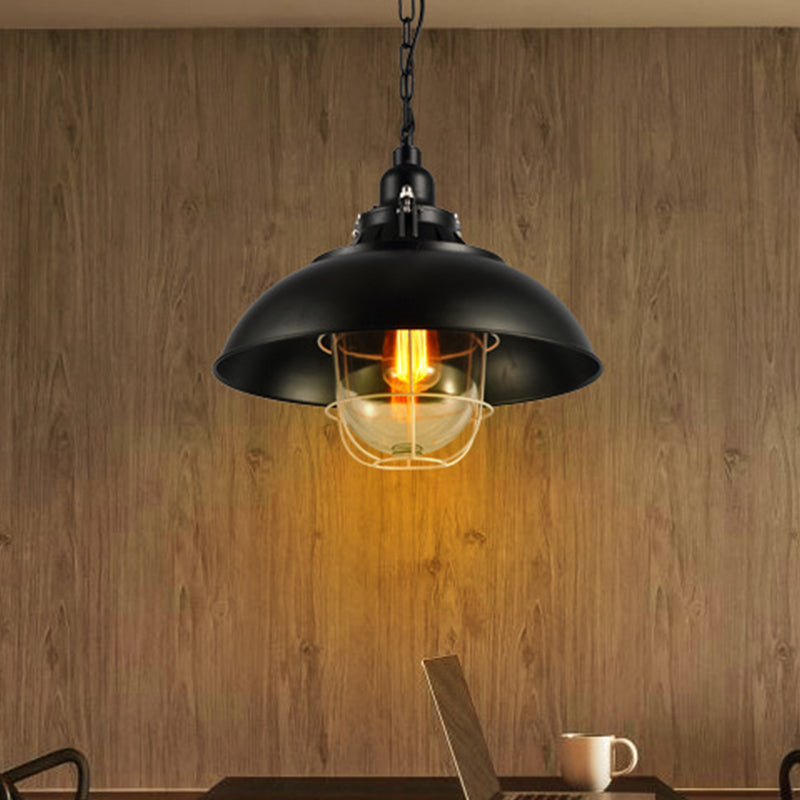 Madeleine Bowl Cage Pendant Light Black Rustic Industrial