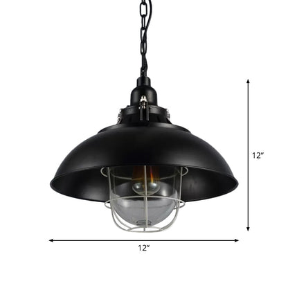Madeleine Bowl Cage Pendant Light Black Rustic Industrial