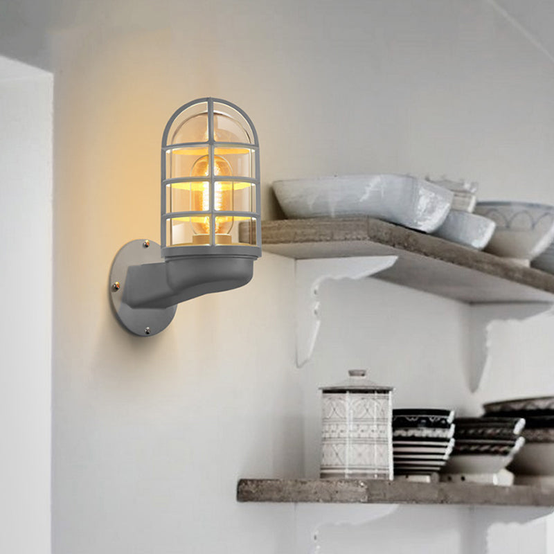Mathilde Capsule Wall Lamp with Transparent Glass and Wire Cage