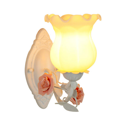 Lucie Blumen-Glas-Wandleuchte – Rosa/Grün/Blau, 12,7 bis 22,9 cm