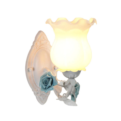 Lucie Blumen-Glas-Wandleuchte – Rosa/Grün/Blau, 12,7 bis 22,9 cm