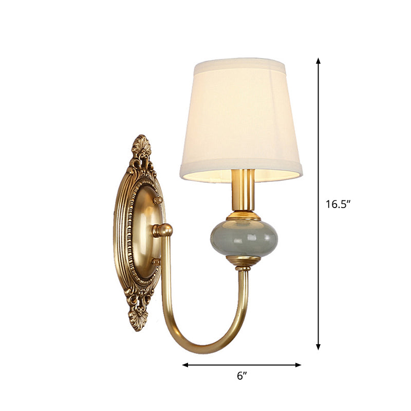 Marianne Gold Swoop Arm Wall Sconce with Cone Shade and Faux Jade