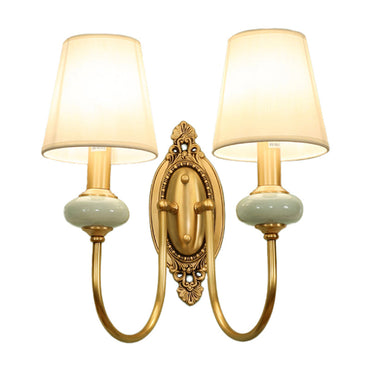 Marianne Gold Swoop Arm Wall Sconce with Cone Shade and Faux Jade