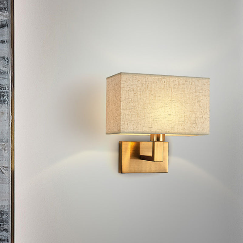 Amara Postmodern Cuboid Wall Lamp with Fabric Shade and Black/Gold Arm
