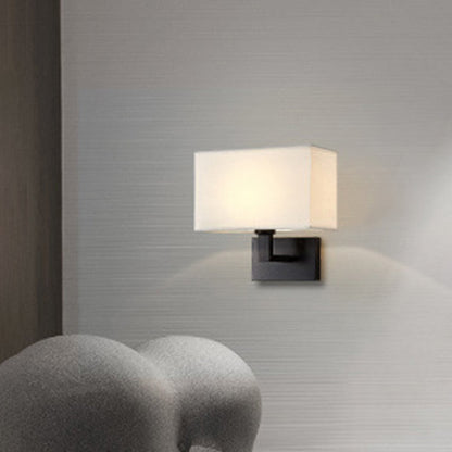 Amara Postmodern Cuboid Wall Lamp with Fabric Shade and Black/Gold Arm