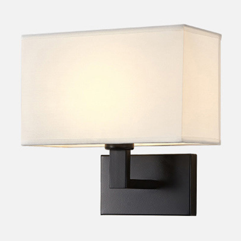Amara Postmodern Cuboid Wall Lamp with Fabric Shade and Black/Gold Arm