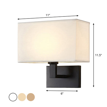 Amara Postmodern Cuboid Wall Lamp with Fabric Shade and Black/Gold Arm