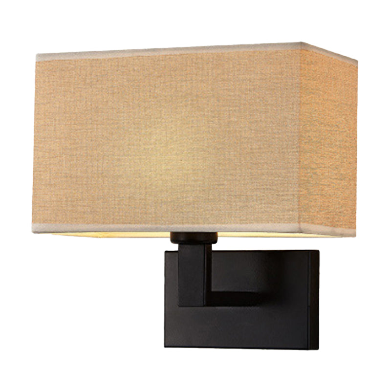 Amara Postmodern Cuboid Wall Lamp with Fabric Shade and Black/Gold Arm