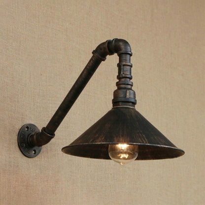 Juliette Wandleuchte mit konischem Schirm, aus Antikmessing, mit Schwanenhalsrohr