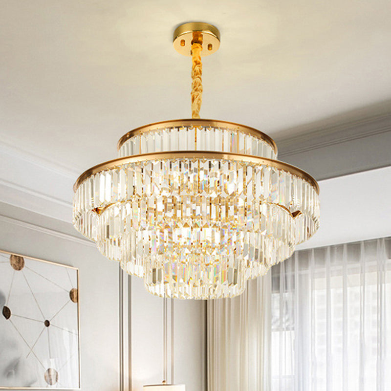 Adeline Tri-Prism Kristall-Etagenleuchter in Gold