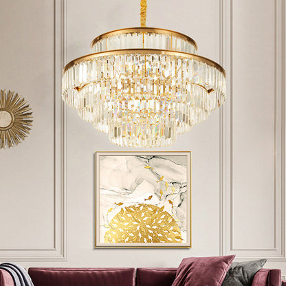 Adeline Tri-Prism Kristall-Etagenleuchter in Gold
