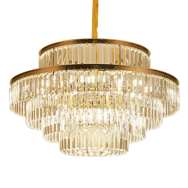 Adeline Tri-Prism Kristall-Etagenleuchter in Gold