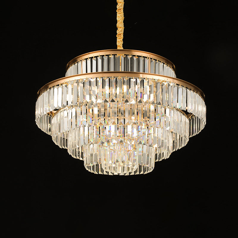 Adeline Tri-Prism Kristall-Etagenleuchter in Gold