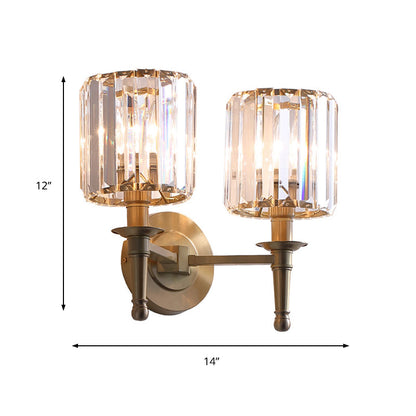 Colette Brass Crystal Cylinder Wall Light Sconce