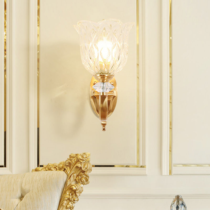 Camille Gold Wall Mount Light with Carved Glass Ruffle Shade