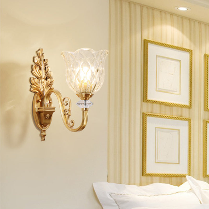 Camille Gold Wall Mount Light with Carved Glass Ruffle Shade