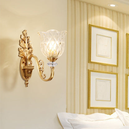 Camille Gold Wall Mount Light with Carved Glass Ruffle Shade