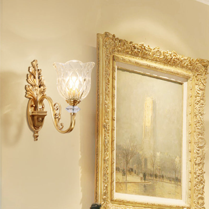 Camille Gold Wall Mount Light with Carved Glass Ruffle Shade