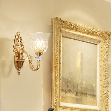 Camille Gold Wall Mount Light with Carved Glass Ruffle Shade