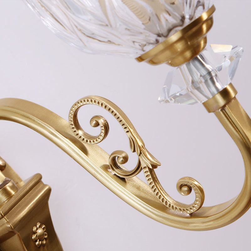 Camille Gold Wall Mount Light with Carved Glass Ruffle Shade