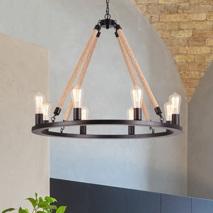 Margaux Iron Ring Hemp Rope Chandelier Light