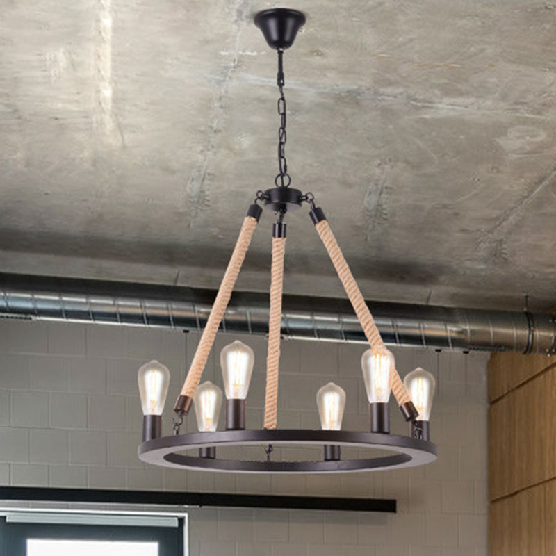 Margaux Iron Ring Hemp Rope Chandelier Light