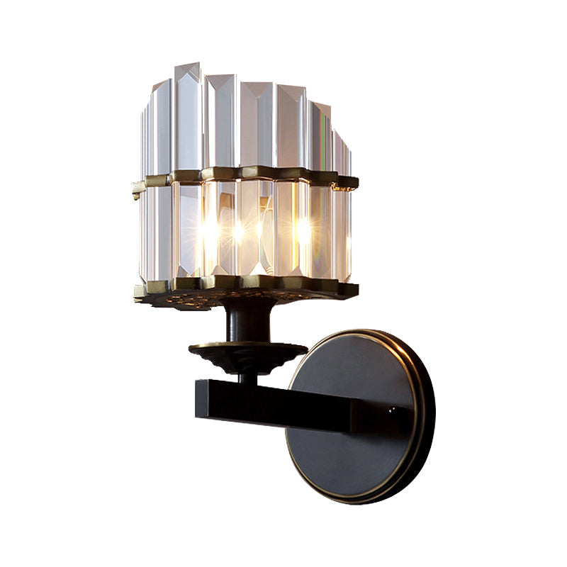 Élise Contemporary K9 Crystal Wall Sconce 1-Light Black/Brass