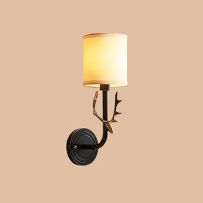 Isabelle Cylindrical Fabric Wall Light with Antler Detail