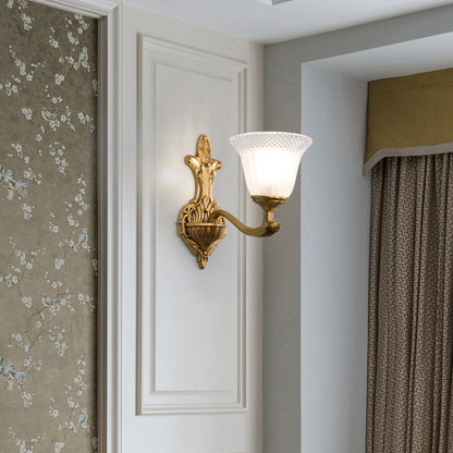 Élise Brass Wall Mount Light with White Ribbed Glass Bell Shade