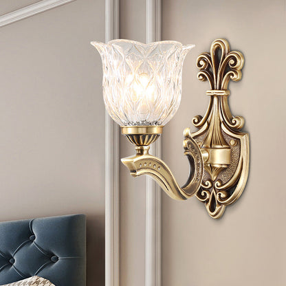 Rüschen Schlafzimmer Wandleuchte – Traditionelle wellenförmige Glas Bronze-Finish Wandlampe