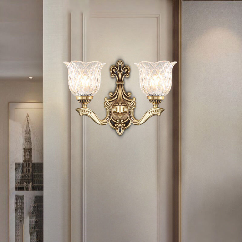 Rüschen Schlafzimmer Wandleuchte – Traditionelle wellenförmige Glas Bronze-Finish Wandlampe