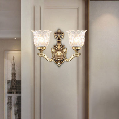Rüschen Schlafzimmer Wandleuchte – Traditionelle wellenförmige Glas Bronze-Finish Wandlampe