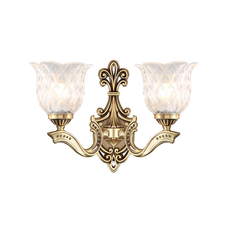 Rüschen Schlafzimmer Wandleuchte – Traditionelle wellenförmige Glas Bronze-Finish Wandlampe