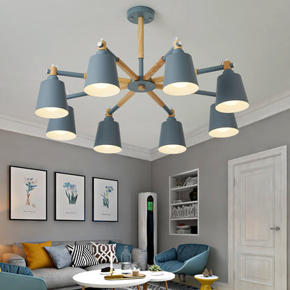 Céleste Macaron Radial Chandelier with Wooden Arms