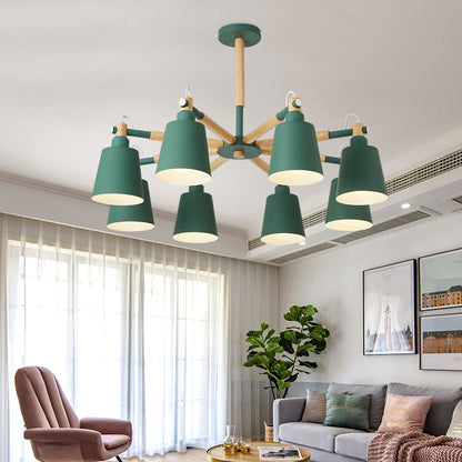 Céleste Macaron Radial Chandelier with Wooden Arms
