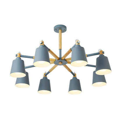 Céleste Macaron Radial Chandelier with Wooden Arms