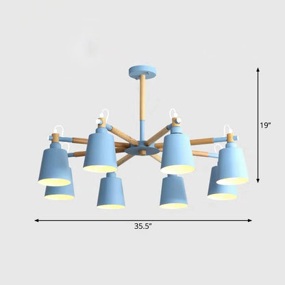 Céleste Macaron Radial Chandelier with Wooden Arms