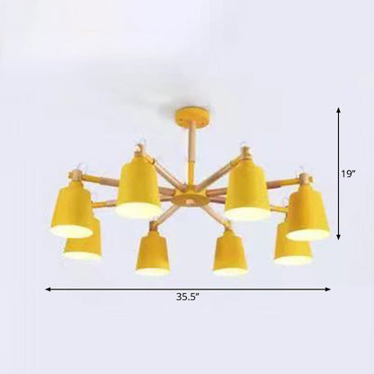 Céleste Macaron Radial Chandelier with Wooden Arms