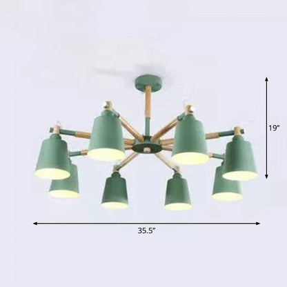 Céleste Macaron Radial Chandelier with Wooden Arms