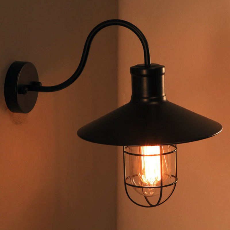 Adèle Conical Cage Gooseneck Wall Lamp Black