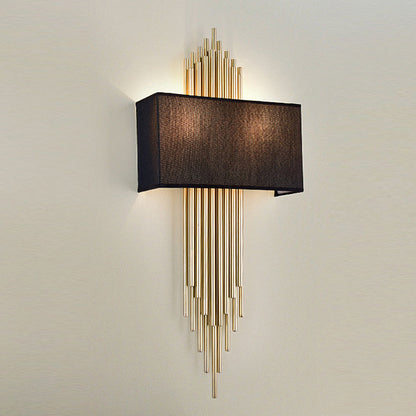 Stoffwandleuchte Camille Doppel-Kopf – Schwarz/Weiß/Flachs, 35–40 cm