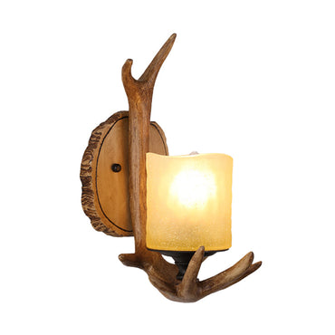 Aimée Rustic Antler Wall Sconce Wood & Frosted Glass