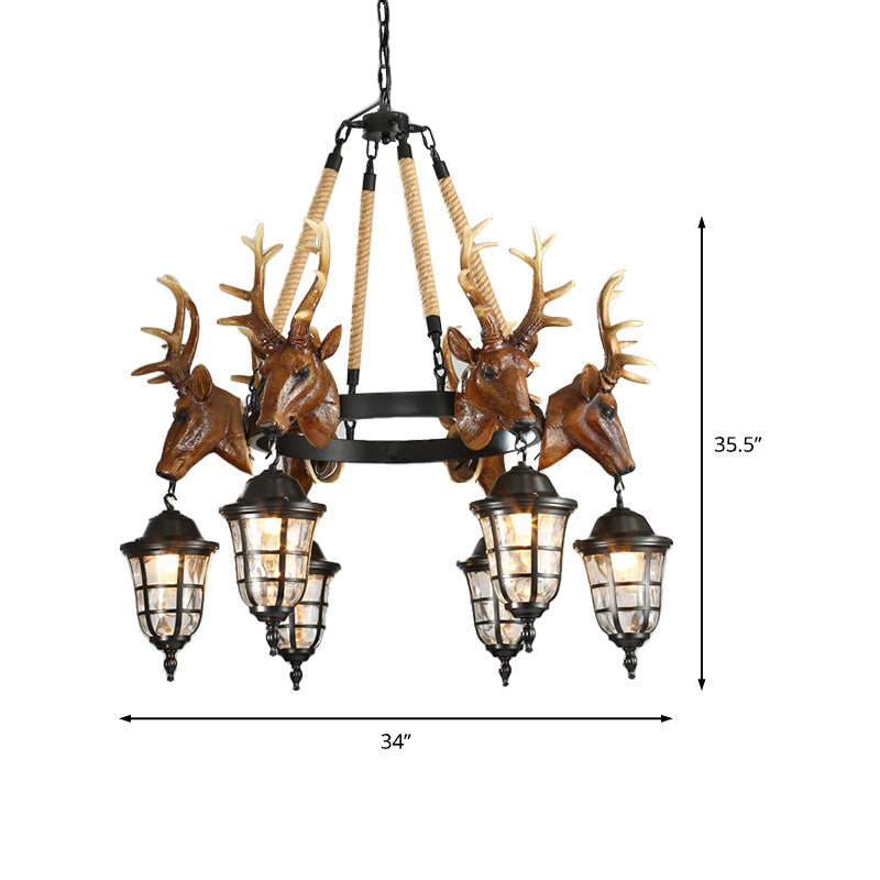Bellerive rustikaler Kronleuchter mit Wagenrad und Hirschkopf-Anhänger