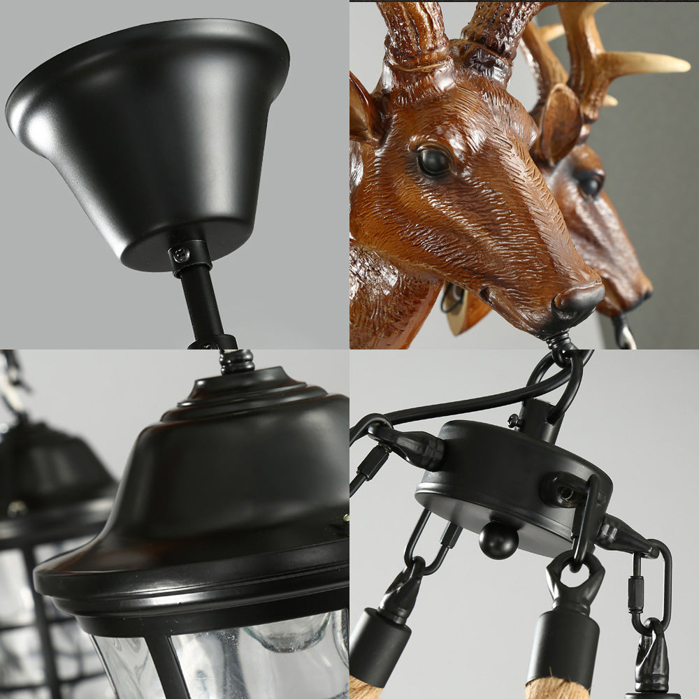 Bellerive rustikaler Kronleuchter mit Wagenrad und Hirschkopf-Anhänger