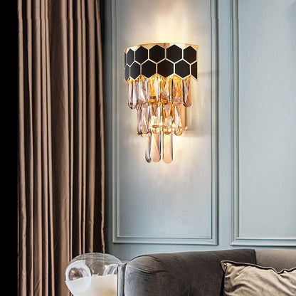 Isabelle Minimalist Tapered Crystal 3-Head Wall Sconce Black
