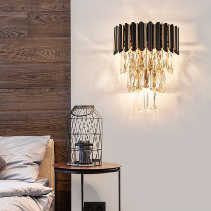 Isabelle Minimalist Tapered Crystal 3-Head Wall Sconce Black
